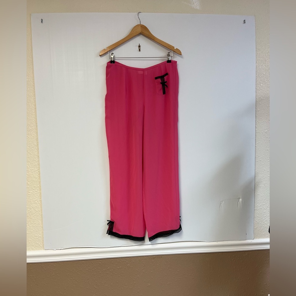 Victoria’s Secret Sheer‎ Pink Satin Pajama Pants with Black Lace Trim – Size M
